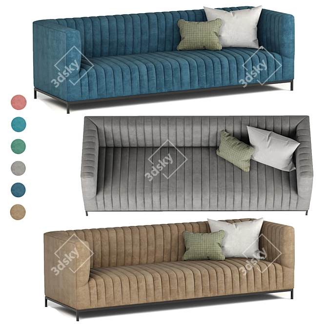 Luxurious Velvet Sofa - Vintage-Inspired Design 3D model image 6
