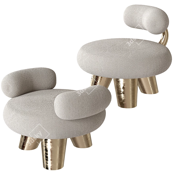 Elegant Tomyris Chair & Athena Ottoman 3D model image 1