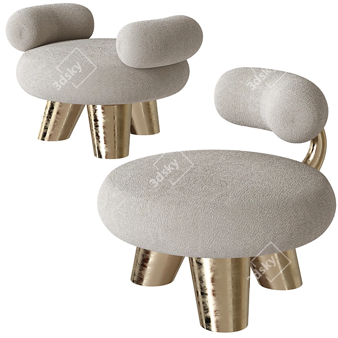 Elegant Tomyris Chair & Athena Ottoman 3D model image 2