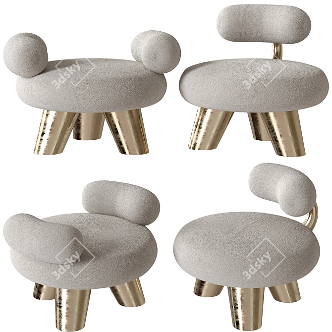Elegant Tomyris Chair & Athena Ottoman 3D model image 3