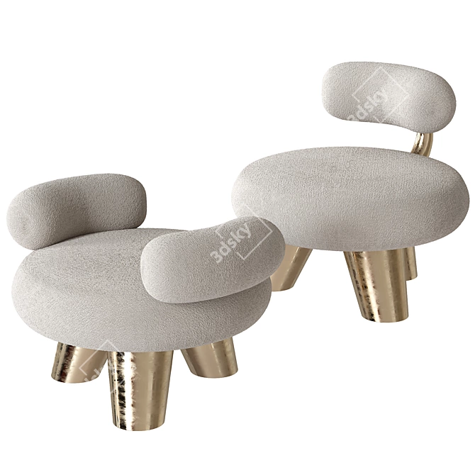 Elegant Tomyris Chair & Athena Ottoman 3D model image 4