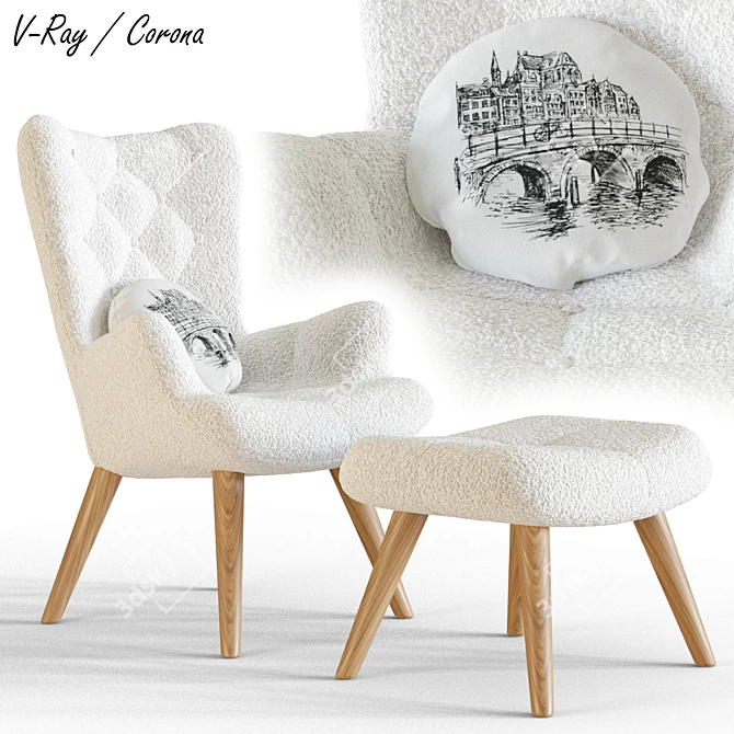 Cozy Boucle Accent Armchair & Ottoman 3D model image 1