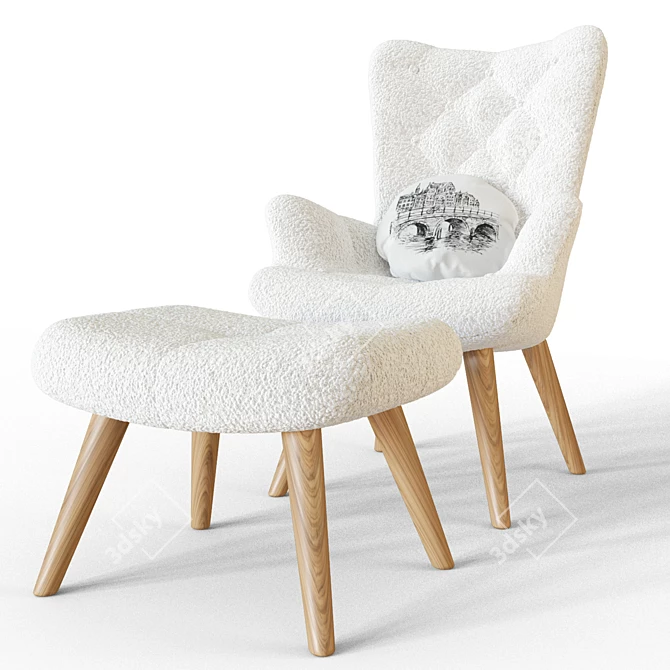 Cozy Boucle Accent Armchair & Ottoman 3D model image 2