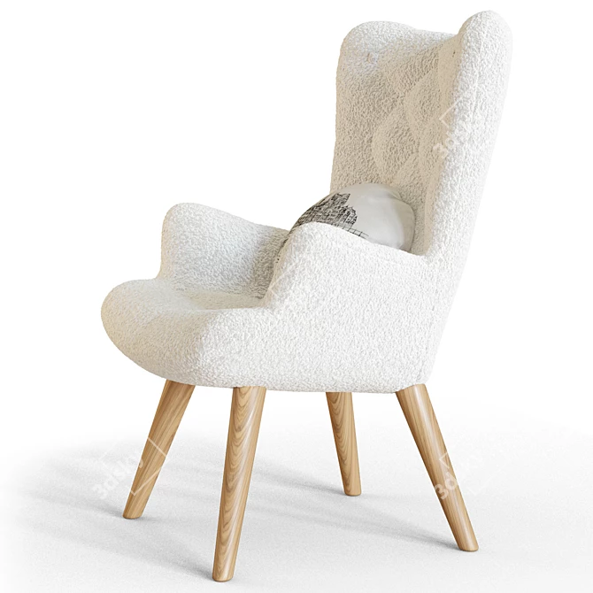 Cozy Boucle Accent Armchair & Ottoman 3D model image 3