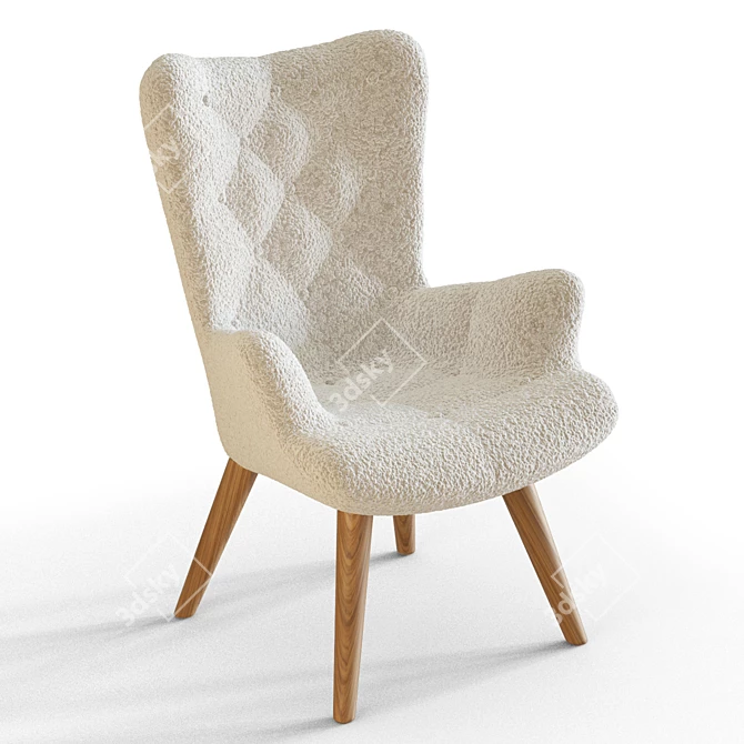 Cozy Boucle Accent Armchair & Ottoman 3D model image 4