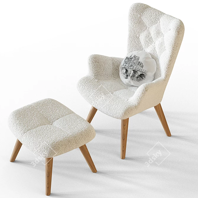 Cozy Boucle Accent Armchair & Ottoman 3D model image 5