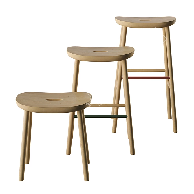 Modern Stool Trio: O1, O2, O3 3D model image 4