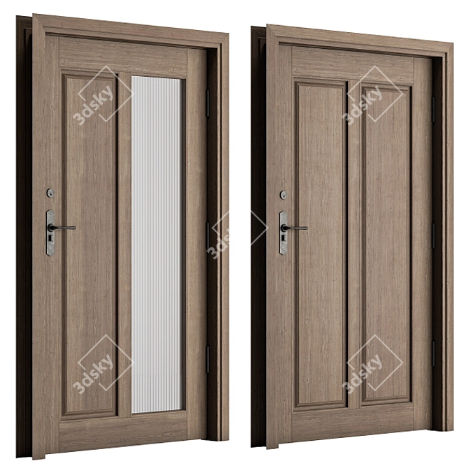 Rustic Charm: Wooden Front Door Set 3D model image 1