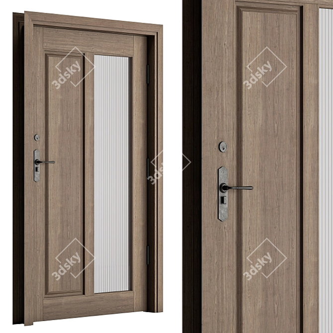 Rustic Charm: Wooden Front Door Set 3D model image 2