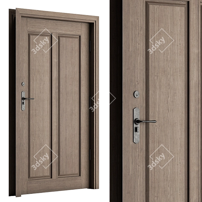 Rustic Charm: Wooden Front Door Set 3D model image 3