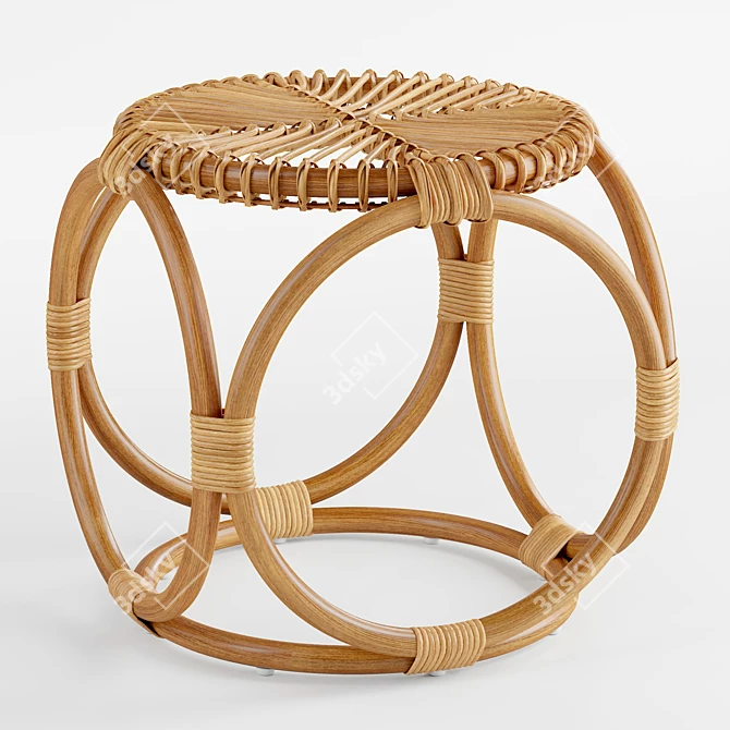 Caroline Rattan Stool: Geometric Woven Seat 3D model image 1