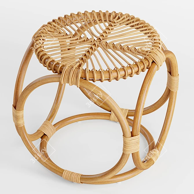 Caroline Rattan Stool: Geometric Woven Seat 3D model image 2