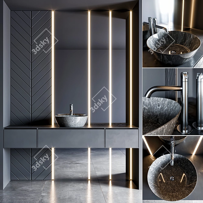  Modern 14-Piece Bathroom Furniture 3D model image 1