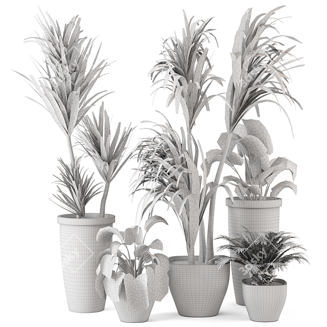 Rustic Concrete Pot with Indoor Plants - Set 97 3D model image 7