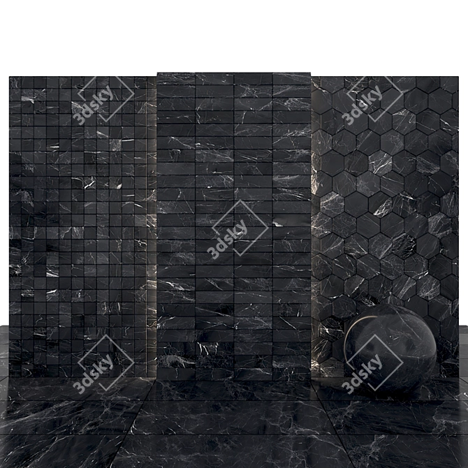 Sleek Black Marble Slabs 3D model image 3