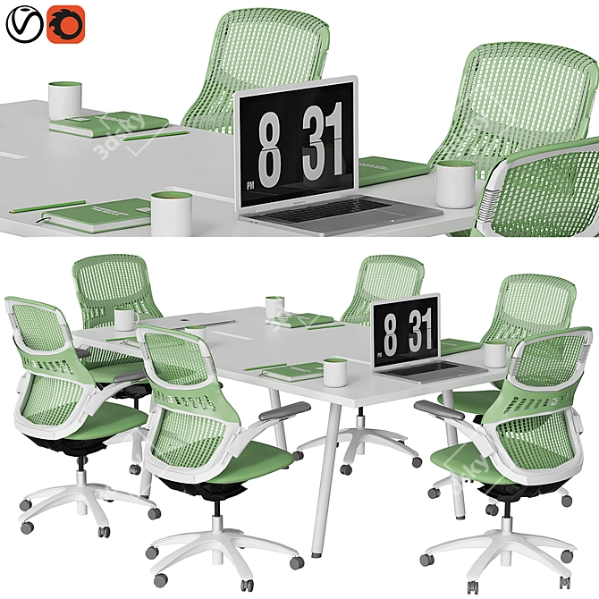 Sleek Green Conference Table 3D model image 1