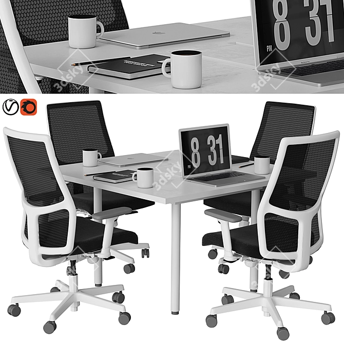 Sleek Black Conference Table 3D model image 1