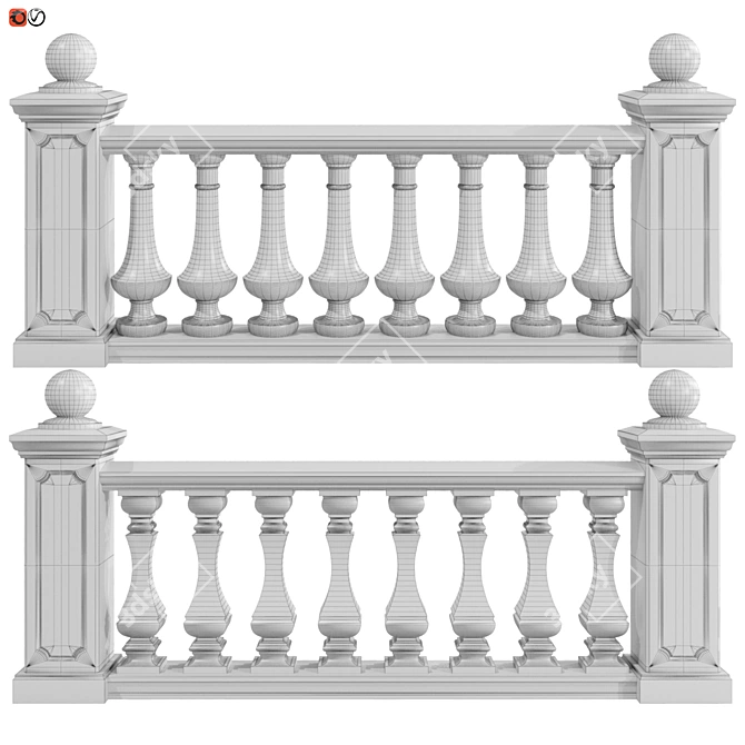 Elegant Classic Balustrade Set 3D model image 2