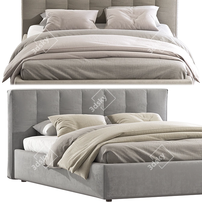 Sleek Swell: Luxurious Padded Double Bed 3D model image 2
