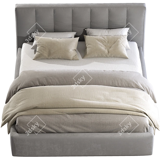 Sleek Swell: Luxurious Padded Double Bed 3D model image 4