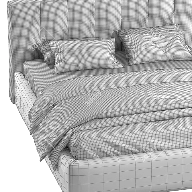 Sleek Swell: Luxurious Padded Double Bed 3D model image 6