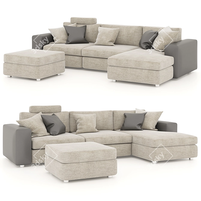 Modern L-Shaped Sofa Set 3D model image 1