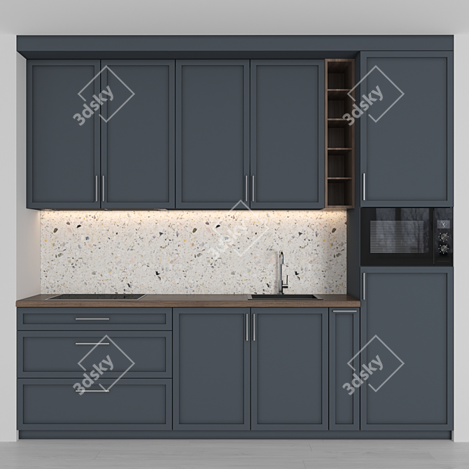 Modern Compact Kitchen: Versatile Design, High-Quality Textures 3D model image 1