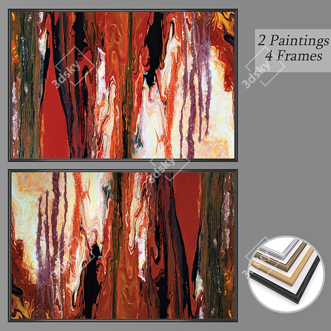 Elegant Wall Art Set with Frames 3D model image 1