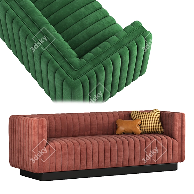 Emerald Conjure Channel Tufted Velvet Sofa 3D model image 2