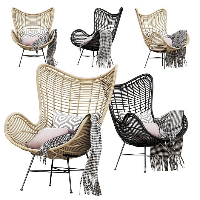 Natural Rattan Egg Chair: Stylish and Organic 3D model image 2