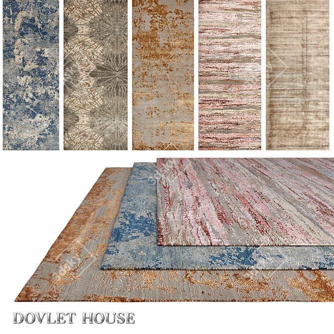 Dazzling Silk Wool Carpets (5pcs) - DOVLET HOUSE 3D model image 1