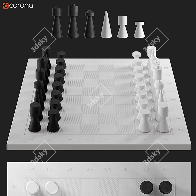 Solid Stone Chess Set 3D model image 1
