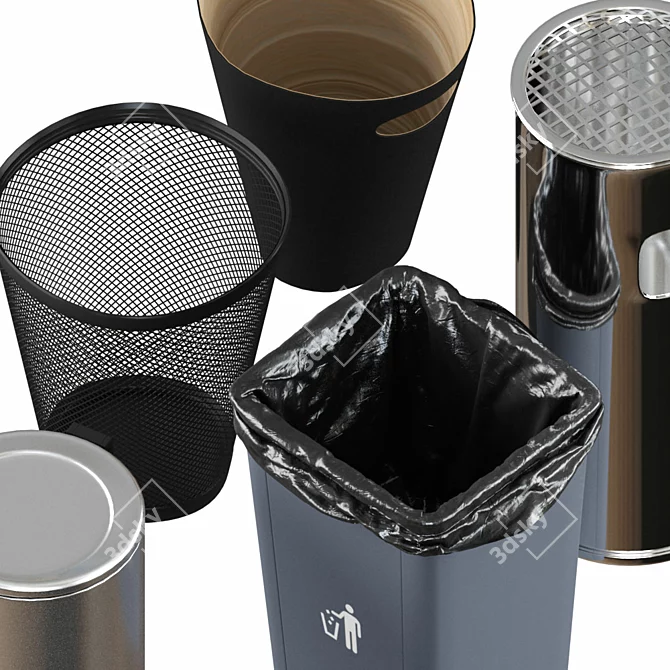 Low Poly Trash Bin Set: 5 Units 3D model image 2