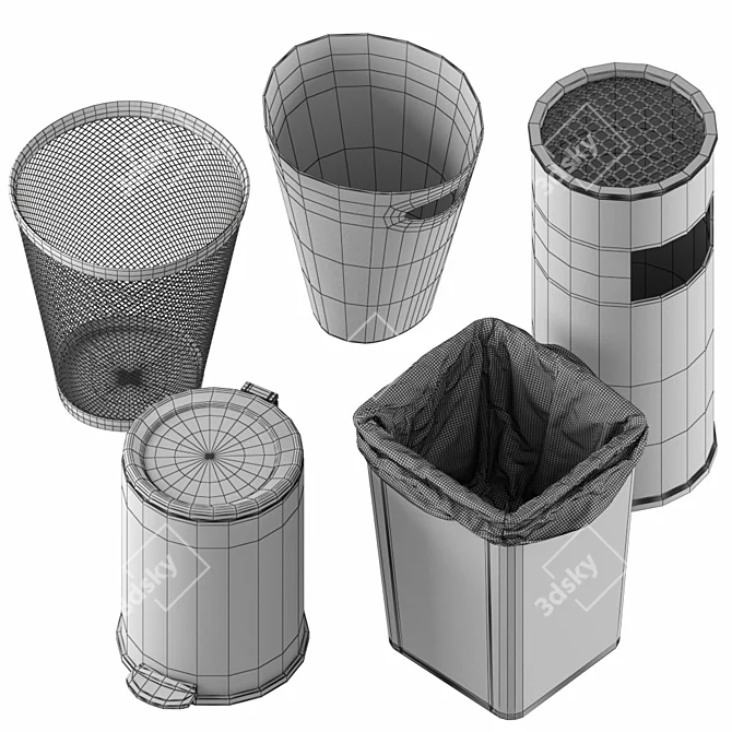 Low Poly Trash Bin Set: 5 Units 3D model image 3