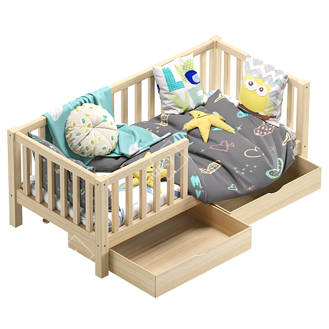 Henry Children's Bed with Drawers: Stylish and Functional 3D model image 2