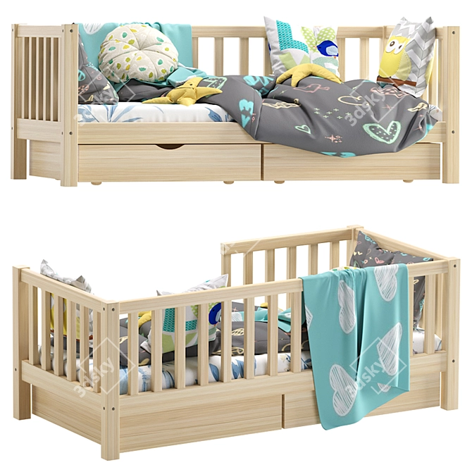 Henry Children's Bed with Drawers: Stylish and Functional 3D model image 4