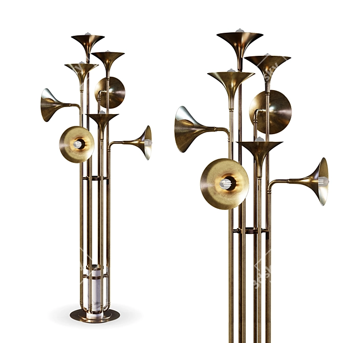 Elegant Brass Trumpet Floor Lamp 3D model image 1