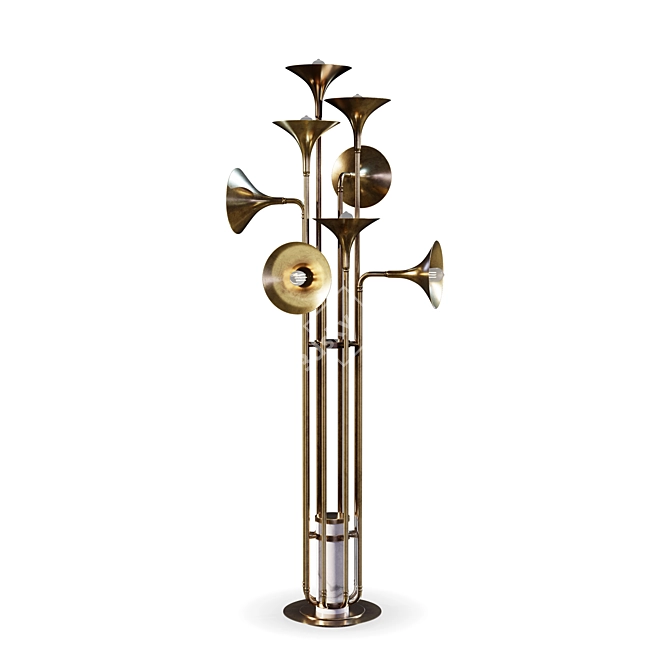 Elegant Brass Trumpet Floor Lamp 3D model image 2
