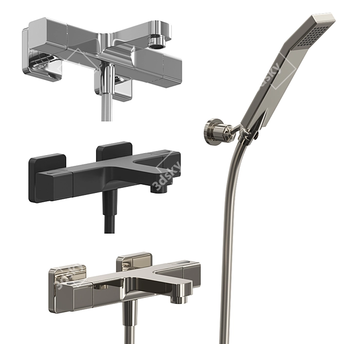 Cisal Cubic Thermostatic Bath Faucet: Shower Set & Handheld 3D model image 2