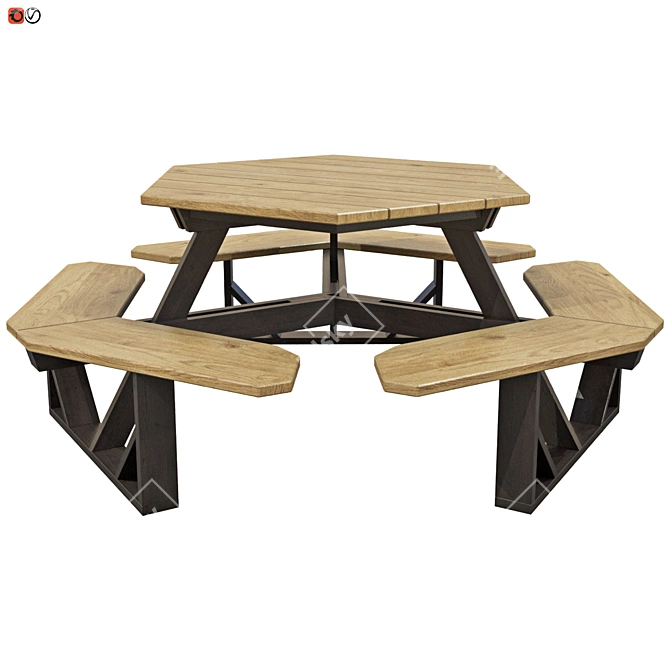 Wooden Garden Bench-Table 3D model image 1