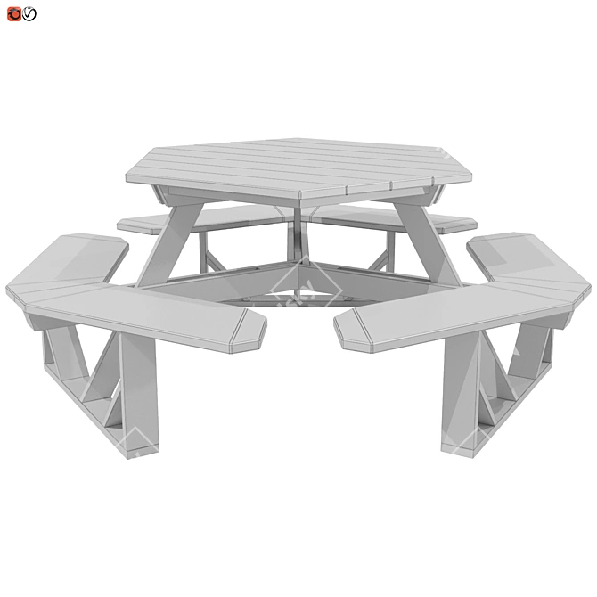 Wooden Garden Bench-Table 3D model image 2