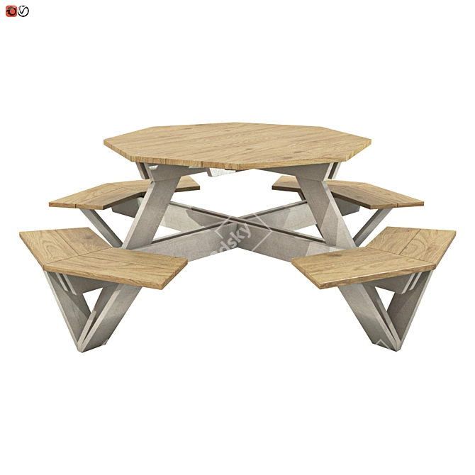 Wooden Multifunctional Garden Bench-Table 3D model image 1