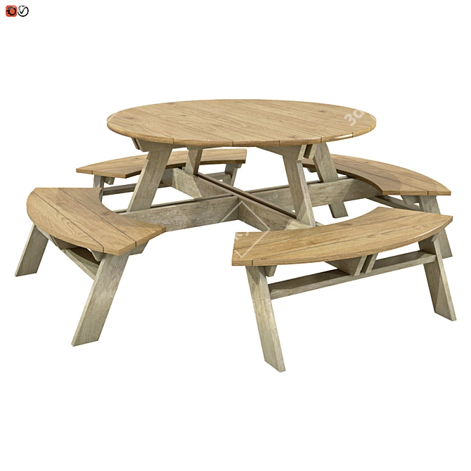 Wooden Garden Bench-Table 3D model image 1