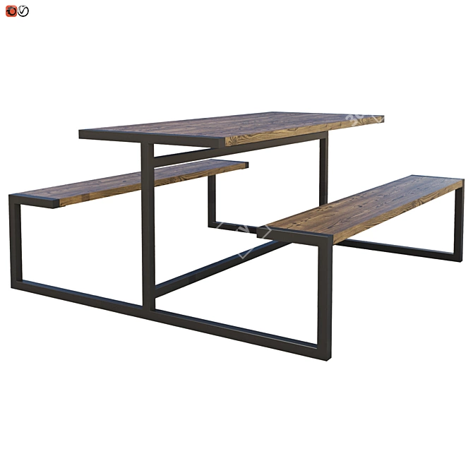 Park Bench-Table: Wood & Metal 3D model image 1