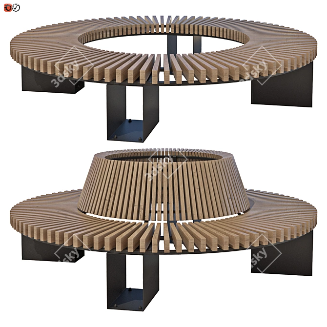 Tree-Encircling Park Bench Set 3D model image 1