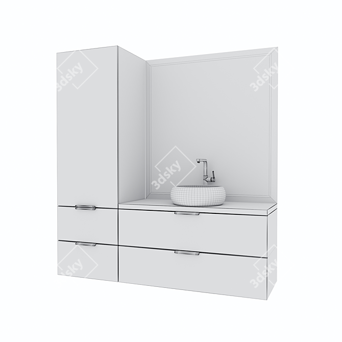 Elegant Space-Saving Bathroom Set 3D model image 4