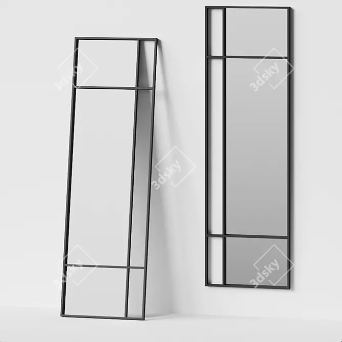 Industrial Black Grid Floor Mirror - Modern Geometric Design 3D model image 2