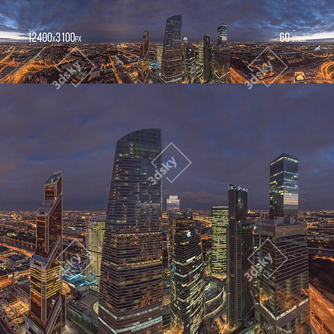 Panorama Moscow City: 20th-80th Floor Day/Night Set 3D model image 4