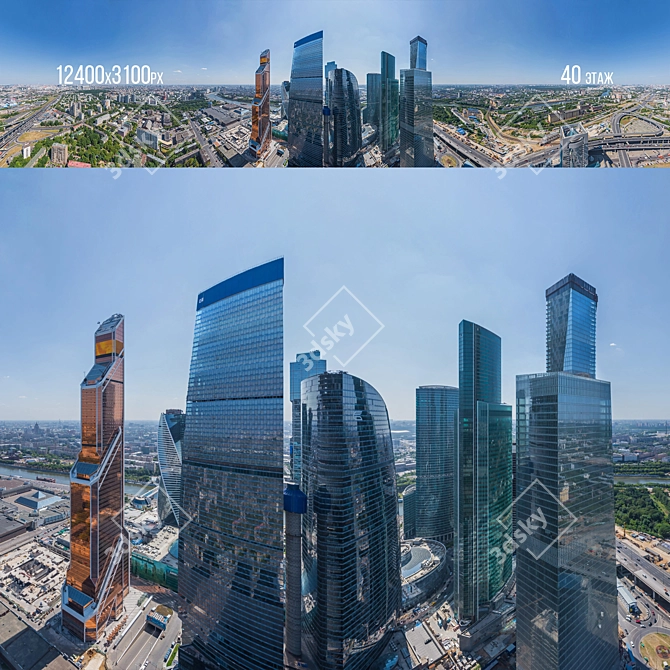 Panorama Moscow City: 20th-80th Floor Day/Night Set 3D model image 5