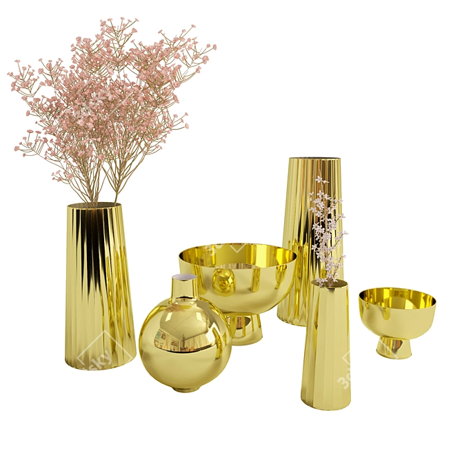 Elegant Brass Vases by West Elm 3D model image 1